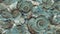 Seamless texture of elaborate and unique calcified blue ammonite sea shell spirals - generative AI