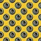 Seamless texture empty beer can on yellow vintage decorative background, repeat tiles, round design template. Sample circles.