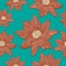 Seamless texture of flowers water lily on a turquoise background. Retro