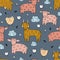 Seamless texture with funny goats and hand drawn elements