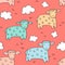 Seamless texture with funny sheep, lambs and hand drawn elements