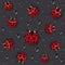 Seamless texture of ladybugs on dark background