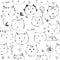 Seamless texture made with ink cats faces, drawn freehand with liquid dye, emotional, funny, funky, black and white. Vector