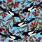 Seamless texture with magpies and rowanberry