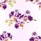 Seamless texture orchid purple and white spotted Phalaenopsis stem with flowers and buds closeup vintage vector editable illust