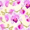 Seamless texture orchids flowers purple and white Phalaenopsis tropical plant stem and buds vintage vector botanical illustra