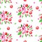 Seamless texture with a pattern of a berry, cranberry with leaves on white background, watercolor