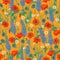 Seamless texture pattern with wildflowers - poppies, cornflowers, chamomiles, fireweed