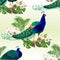 Seamless texture Peacocks beauty exotic birds natural and tropical flowers watercolor vintage vector illustration editable