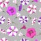 Seamless texture of petunia flowers on a gray background. Vector illustration