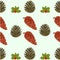 Seamless texture of pine cones and berries christmas theme vector