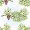 Seamless texture pine and pine cone branch winter snowy natural background vintage vector illustration editable