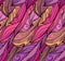 Seamless texture with pink feathers with doodle pattern.