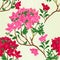 Seamless texture red and pink rhododendron branch mountain shrub vintage vector botanical illustration