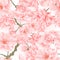 Seamless texture twig tree sakura blossoms vintage natural pink background vector illustration editable