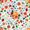 Seamless texture of watercolor flowers and leaves. Bright autumn print with foliage and floral elements