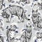 Seamless texture with wild cats in a grey background and white Anemones. Clipart for art work and weddind design.