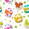 Seamless textured pattern of different eggs for Easter Day.
