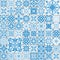 Seamless tile pattern. Colorful lisbon, mediterranean floral ornament pattern. Square flower blue mosaic. Islam, Arabic, Indian, T