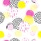 Seamless tileable texture with circle bubbles in pink, yellow and black colors