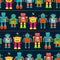 Seamless Tileable Vector Background Pattern with Cute Robots