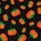 Seamless tomato pattern isolated on black backdrop. endless vector background of big red ripe tomato fruit with green stem. fresh