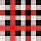 Seamless traditional Scottish colourful tartan fabric. Black, red with white stripes. Cloth background or texture