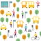 Seamless transport pattern. Vector people and vechicles