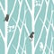 Seamless trendy pattern with trees and cats. Floral vintage wallpaper. Fanny vector illustration