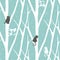 Seamless trendy pattern with trees fnd cats. Floral vintage wallpaper. Fanny vector illustration