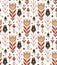 Seamless tribal pattern on a white background. Tulips and branches with leaves and dots. Vector native template