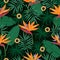 Seamless tropic pattern with strelitzia flowers and leaves.