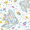 Seamless tropical cartoon cute marine pied fish on white background, mosaic.