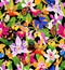Seamless tropical colorful pattern with butterflies, orchids flowers and tropical leaves