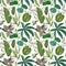 Seamless Tropical Floral Print with Exotic Green Jungle Philodendron Monstera Leaves on White Background