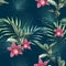 Seamless tropical flower pattern background. Orchid flowers, jungle leaves, on light background.