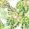 Seamless tropical flower. Tropical flowers and jungle palms. Beautiful fabric pattern with a tropical flowers over background.