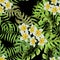 Seamless tropical flower. Tropical flowers and jungle palms. Beautiful fabric pattern with a tropical flowers over background.