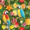 Seamless Tropical Fruits and Parrot Pattern
