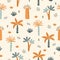 Seamless tropical jungle pattern with cute palm trees. Vector childish Africa illustration