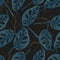 Seamless Tropical Monstera plant leaves on black background,Vector tropical with dark blue leaves with twigs pattern in a trendy