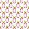 Seamless tropical pattern with bright sliced dragon fruit.