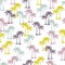 Seamless tropical pattern with colorful palm trees.