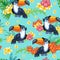 Seamless tropical pattern with cute toucans vector