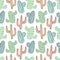 Seamless tropical pattern with green, blue and yellow cacti. Vector summer exotic illustration of a flamingo and a cactus for kids