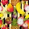 Seamless tropical pattern of hand drawn fresh juicy fruits