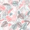 Seamless tropical pattern with palm leaves. Colorful fabric background