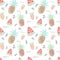 Seamless tropical pattern with pineapple, watermelon, strawberry. Vector summer illustration of a flamingo for kids, textiles,