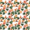 Seamless tropical pattern with plumeria and strelitzia with leaves on white background. Seamless pattern with colorful leaves of