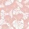 Seamless tropical pattern with white monstera leaves and flowers